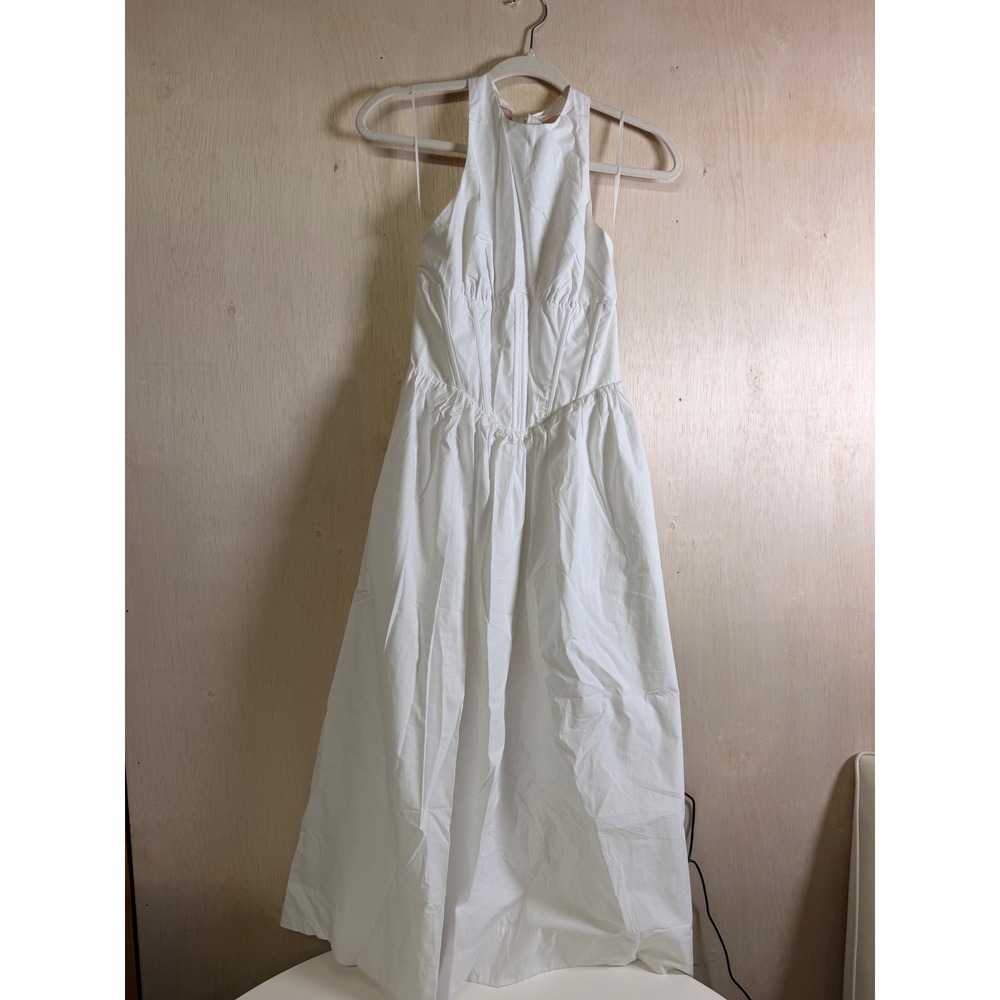 NIA Corset Halter Midi Dress Womens Small White Excellent Sleeveless Cotton